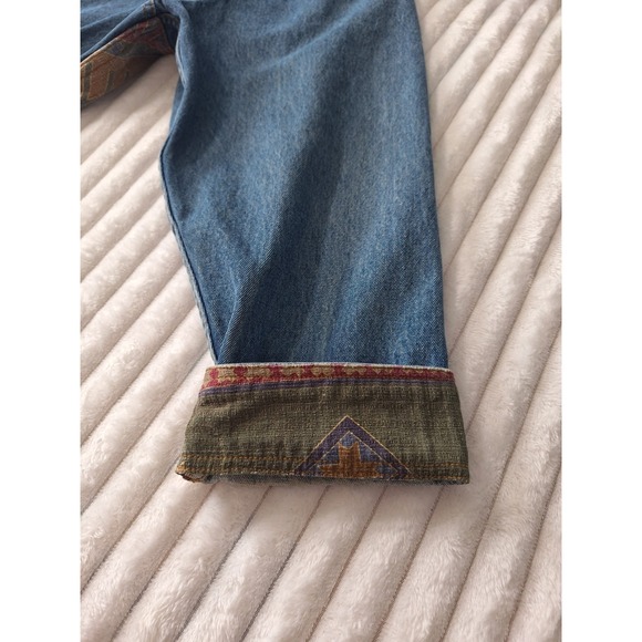 Vtg Denim Corduroy Collar Chore Barn Field Jacket Womens 26/28 Blue Aztec Tribal - Picture 14 of 14